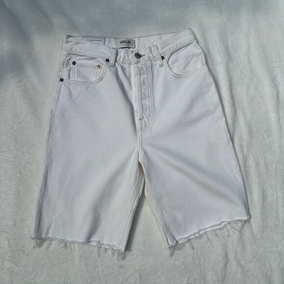AGOLDE 90's Pinch Waist High Rise Cutoff Jean Shorts Porcelain White Size 27 - Picture 2 of 14